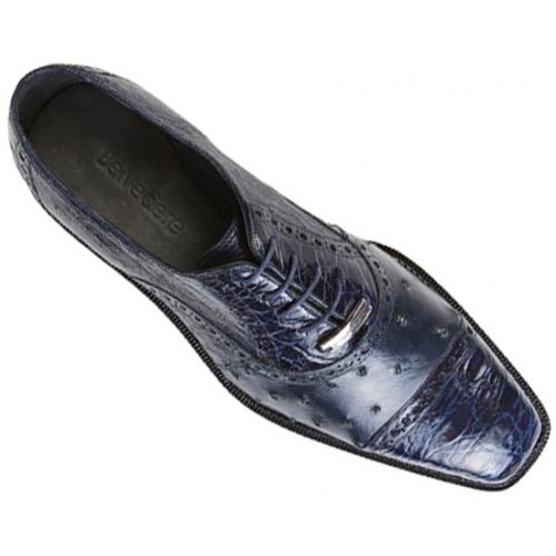 Belvedere "Onesto II" Navy Genuine Ostrich / Crocodile Shoes 1419